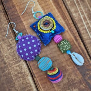 Fabric & Bead Earrings – Blue Sunflower