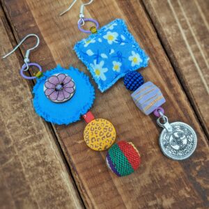 Fabric & Bead Earrings – Blue Daisy