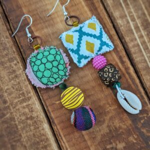 Fabric & Bead Earrings – Yellow Diamond