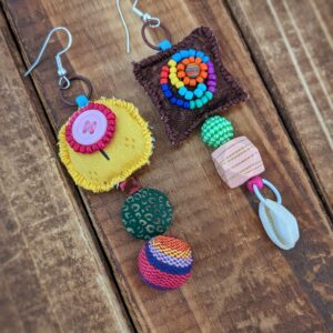 Fabric & Bead Earrings – Brown Spiral