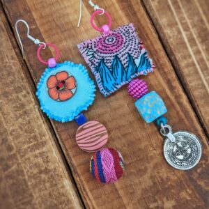 Fabric & Bead Earrings – Pink Forest