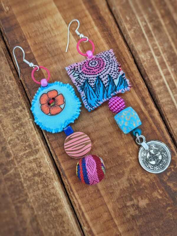 Fabric & Bead Earrings – Pink Forest