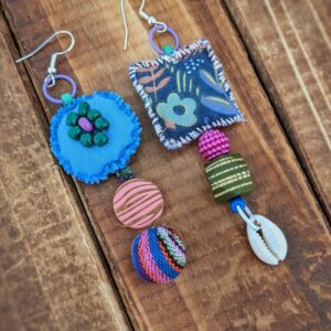 Fabric & Bead Earrings – Purple Leaves