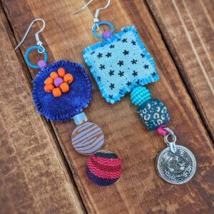 Fabric & Bead Earrings – Blue Stars