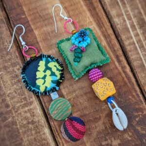 Fabric & Bead Earrings – Green Splash