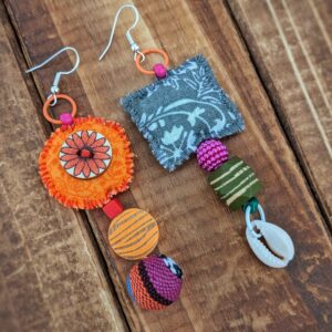 Fabric & Bead Earrings – Gray Meadow