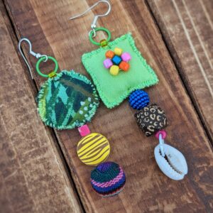 Fabric & Bead Earrings – Green Jungle