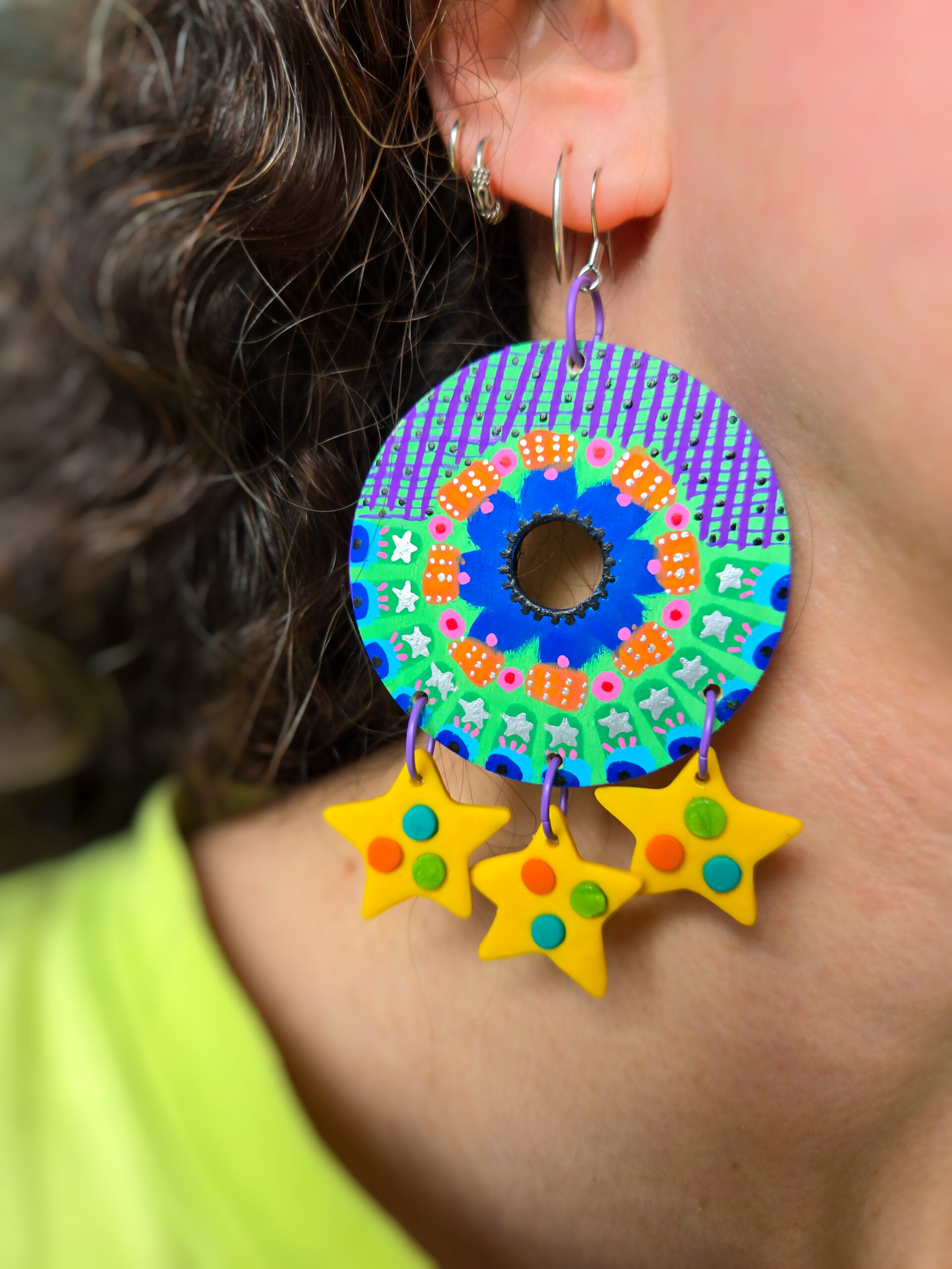 Starry Wooden Earrings